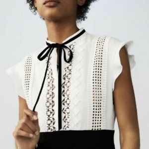 Maje paris dress black white robe croute ecru lace skirt